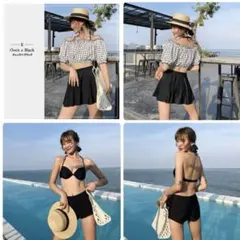 水着 ビキニ ショートパンツ オフショルダー スカート 4点セットレディース　M
