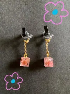 ハンドメイドイヤリング　ドライフラワー　ピンク
