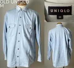 90s ビンテージ ★紺タグ オールド ユニクロ インディゴ デニム シャツ M