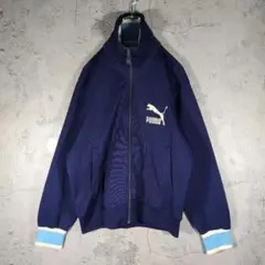 【希少ドイツ製タグ】PUMA プーマ 刺繍ロゴ ネイビー トラックジャケット S