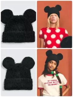 ZARA Disney ミッキー耳付きニット帽 大人用＆子ども用2つセット