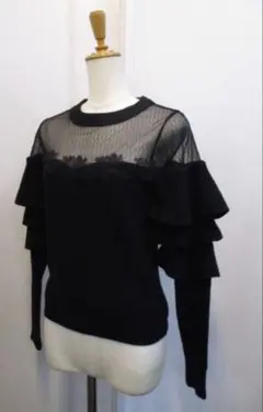 Lily Brownシースルー フリル袖 ホワイトニット