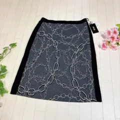 Maggy 銀座マギー ニット スカート カシミヤ混 グレー系 チェーン柄 40のサムネイル