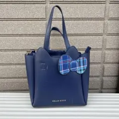 HELLO KITTY ネイビー ハンドバッグ チェックリボン付き