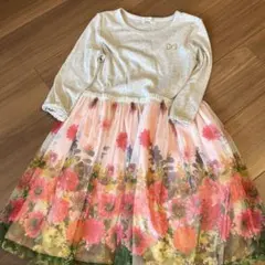 KP 花柄チュールスカートワンピース 七分袖