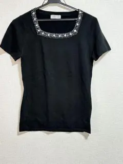 ESPRITMUR エスプリミュール ビジュー装飾 半袖ニット 黒 Mサイズ