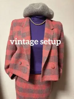 ◆レトロ古着◆ピンク　グレー　ブロックチェック　希少！archive