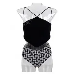 セパレート水着 ブラック/ホワイト ドット柄
