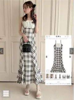 チェック柄キャミソールマーメイドロングワンピース[gn467]