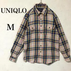 【ユニクロ】 長袖チェックシャツ ネルシャツ M コットン100% 胸ポケット