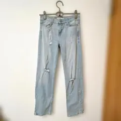 ZARA BASIC 1975ダメージデニム　ジーンズ　ライトブルー36【M】