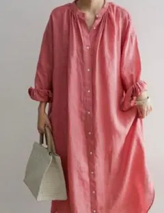 おまとめ価格 美品 イエナ リネン バンドカラー ロングワンピース