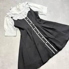 i1025 ロジータ 切替ワンピース 半袖 フリル レース　F　ブラック