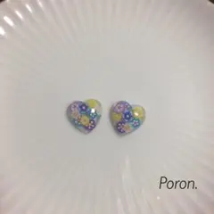 No.39 ベネチアングラスミルフィオリ風ピアス　ハート型　レジンピアス