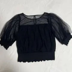 【NICE CLAUP】ドット柄シースルーパフスリーブ半袖トップス★Fサイズのサムネイル