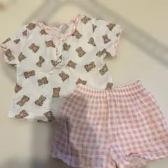 女の子クマ柄ガーゼコットンパジャマセット　80