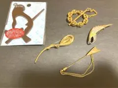 ブローチ スカーフ止め 5点セット まとめ売り羽根 矢 ゴールド
