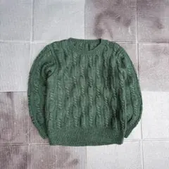 vintage編み込み　デザイン　緑　グリーン 古着 ケーブルニット セーター