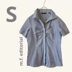 m.f. editorial チェック柄半袖ワイシャツ Sシャーリング ギャザー