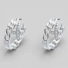 チェーン＆クロス　シルバーフープピアス　ジルコニア　S925刻印【両耳セット】