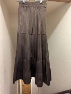 ブラウン プリーツ ロングスカート P