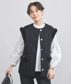 UNITED ARROWS ファンシーツイードノーカラーベスト