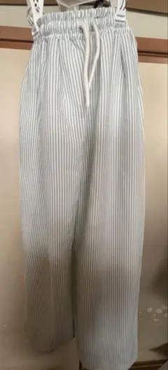 Samansa Mos2 ストライプ　ワイドパンツ　緑