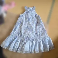 水色 フリル付き刺繍ドレス