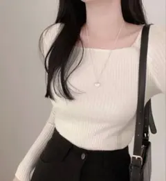 GRL スクエアネックリブニットトップス