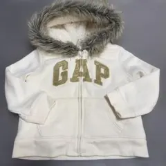 babyGAP (95) ファー付きロゴパーカー ホワイト 秋冬向け
