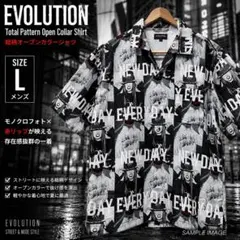 EVOLUTION 総柄 オープンカラーシャツ L モノクロ 半袖 美品のサムネイル