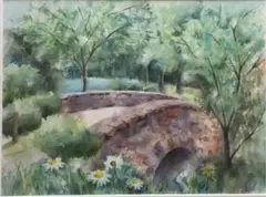 水彩画 出会い 風景画 スケッチ新緑原画癒し
