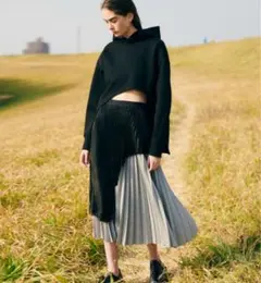 LE CIEL BLEU Pleated Overlay Skirt 黒グレーのサムネイル