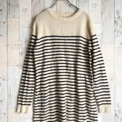 ショコラフィネローブ　ニットワンピース　ウール混　ボーダー　ベージュ