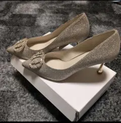 RANDA 【ランダ】パンプス 24.0cm グリッターヒールパンプスゴールド