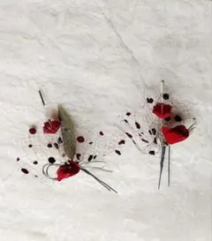 髪飾り　赤い花　レース　ビジュー　2本セット　結婚式　成人式