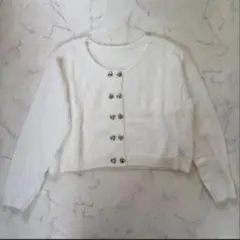 SHEIN ハートボタン ニットカーディガン M 白 ショート丈