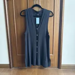 ハムステッド　ロングニットジレ　薄手　 黒　新品未使用