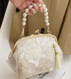 刺繍 ハンドバッグ パール がま口ポーチ 和装 洋装　着物　結婚式