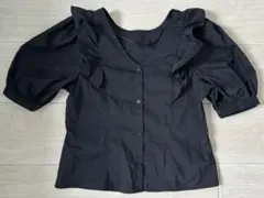 【美品】GU ジーユー　2WAYラッフルパフスリーブブラウス　ブラック　Mサイズ