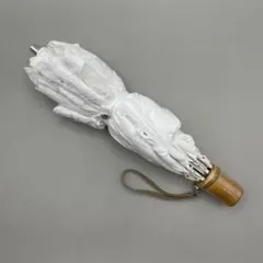 美品　ランバン　折り畳み傘　日傘　バンブー　レース　ハート　白　ホワイト