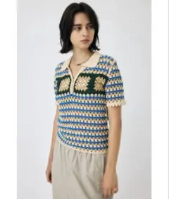 MOUSSY かぎ編みニットポロシャツのサムネイル