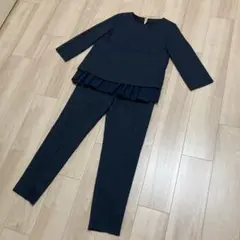 マタニティ　ネイビー フリル付き パンツスーツ Sサイズ