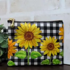 ミニミニポーチ　ラミネート　ひまわり　ブラック