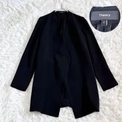 美品✨セオリー ノーカラーロングジャケット ブラック サイズ0　ブラック　黒