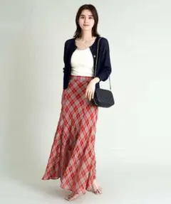 シアーチェックフレアスカート　マーメイドスカート　バイヤスチェック