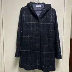 【里麻】チェック柄コート フード付き
