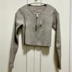 【andme】ダブルジップ リブニットカーディガン グレージュ ショート丈