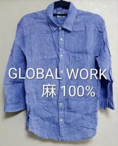 美品 GLOBAL WORK 麻100% 七分丈シャツ L
