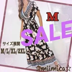 レディース ワンピース 花柄 M フレアスカート ロングワンピース きれいめ